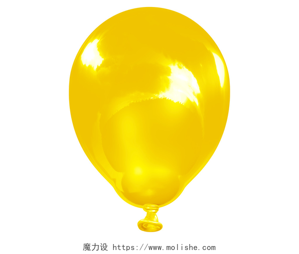 一个黄色单独且反光的气球单反光黄色气球